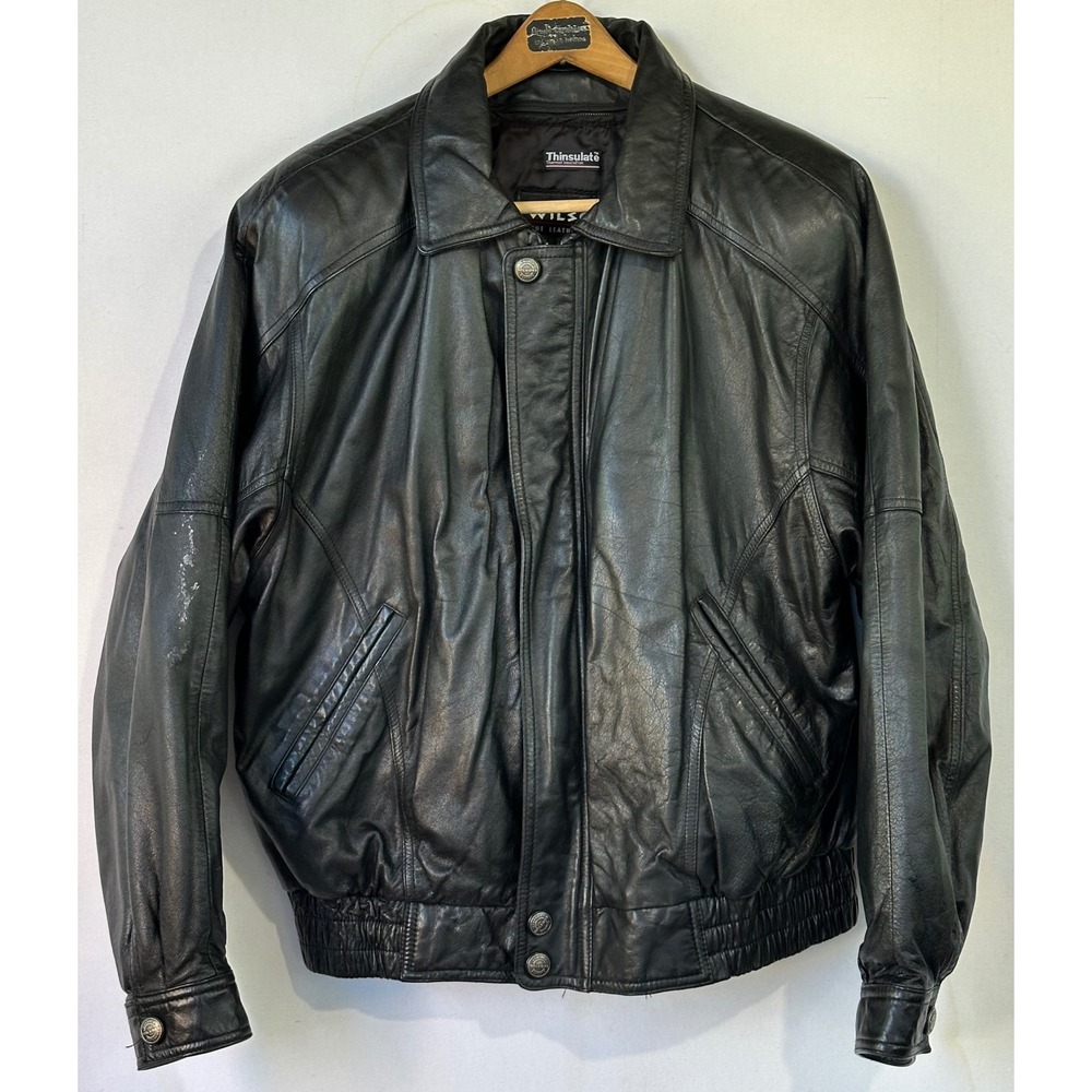 Wilsons Leather Bomber Jacket Thinsulate Insulated Motorcycle Mens L Black